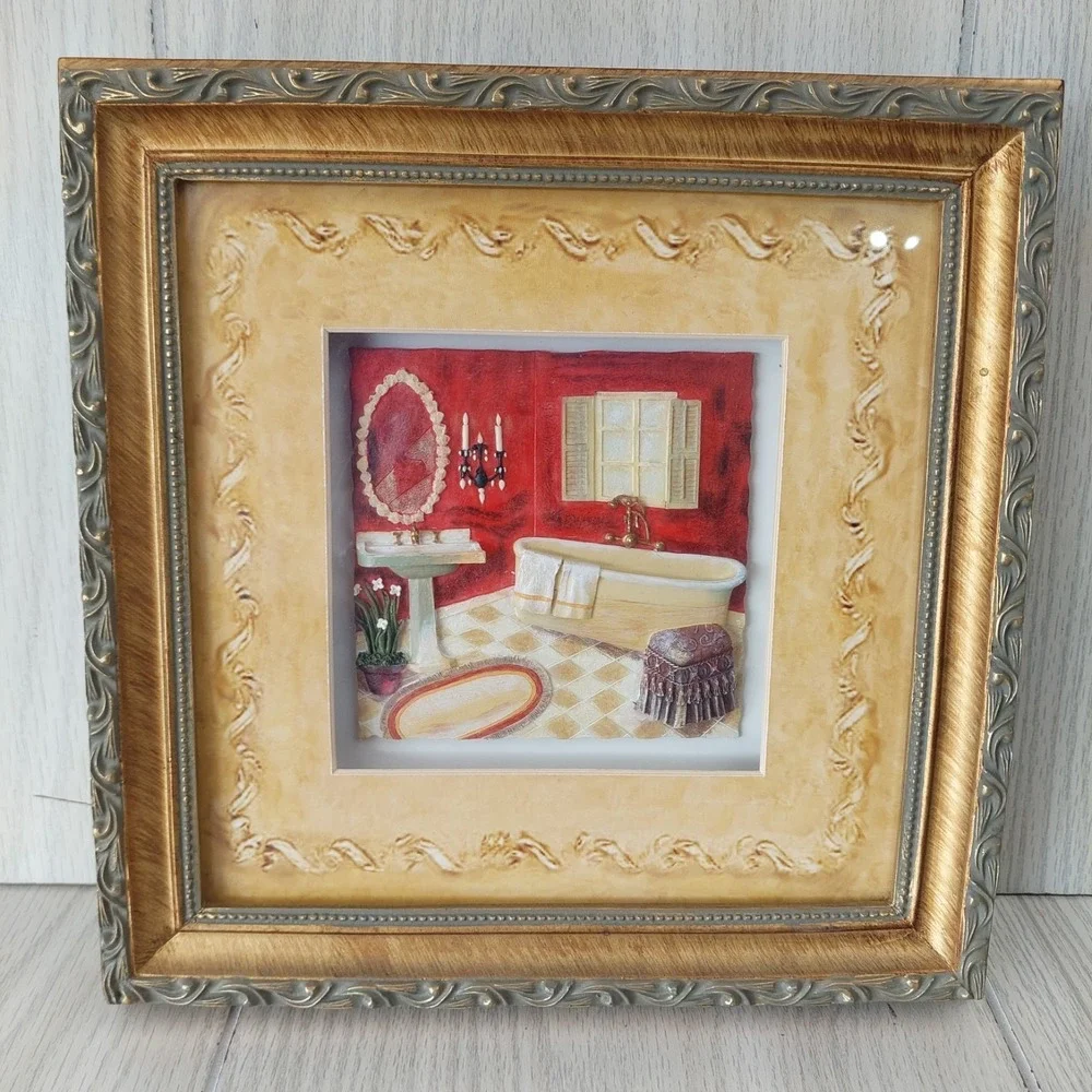 Victorian‎ Vintage Bathroom Artwork Framed Painting 3D Home Decor Accent 10x10